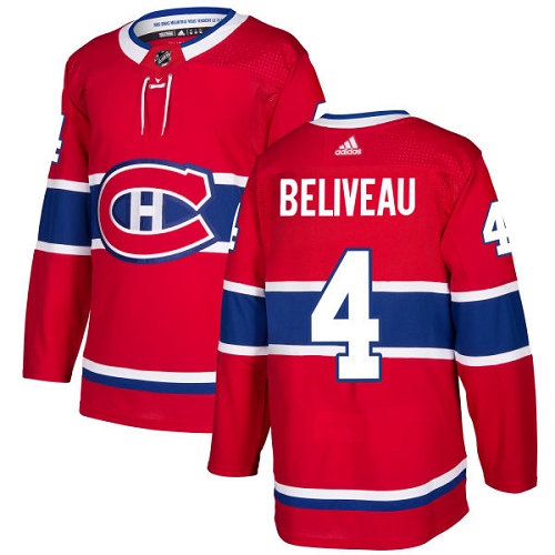 Adidas Men Montreal Canadiens #4 Jean Beliveau Red Home Authentic Stitched NHL Jersey